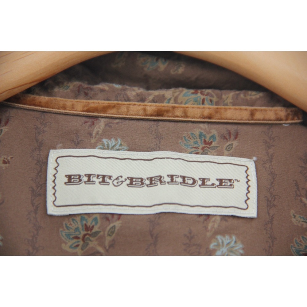 Bit & Bridle Women's XL Brown Button Equestrian Western Cowboy Floral Cotton Bld - Picture 8 of 12